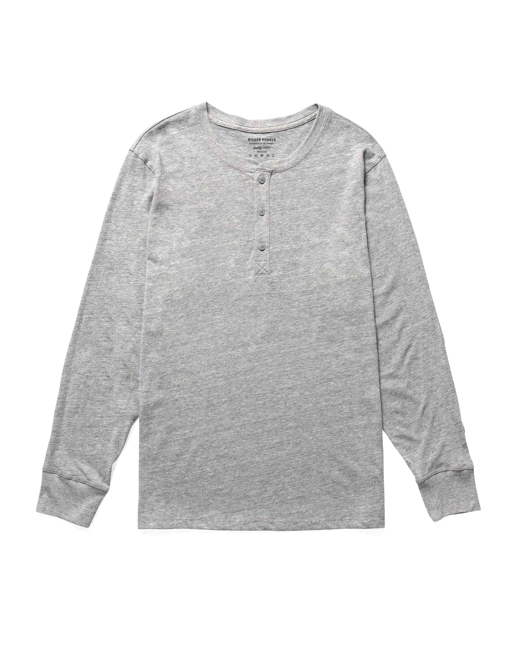 RICHER POORER - Long Sleeve Henley Heather Grey